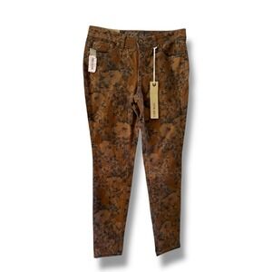 CODE BLEU Womens Petite Mid Rise Skinny Jeans Floral Print Brown 8 Chloe NEW‎